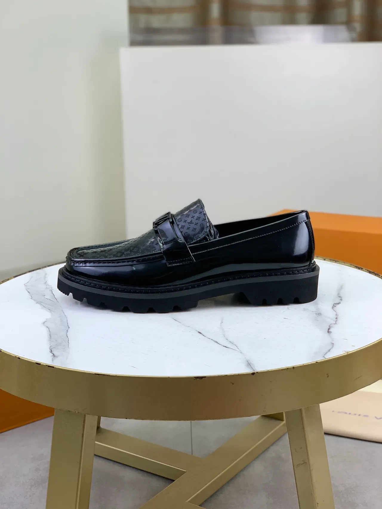 Louis Vuitton Black Patent Leather Monogrammed Vamp Loafer 6