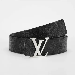 Louis Vuitton Black Silver Monogram-Coated Oversized Polished LV Buckle Leather Belt