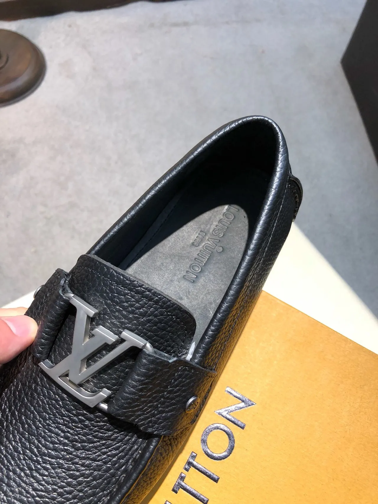 Louis Vuitton Black Silver Pebbled Leather Monogram Buckle Loafer 3