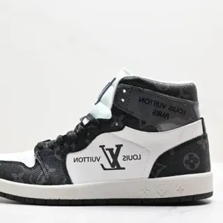 Louis Vuitton Preto e Branco High-Top Monograma Couro Sneakers Lifestyle