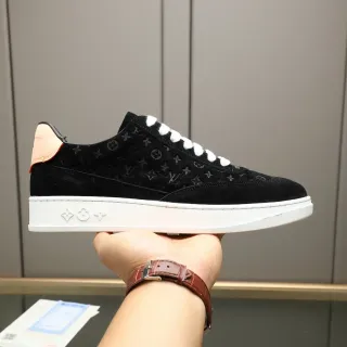 Louis Vuitton Negro Blanco Monogrammed Suede Plataforma Baja Lifestyle Sneakers
