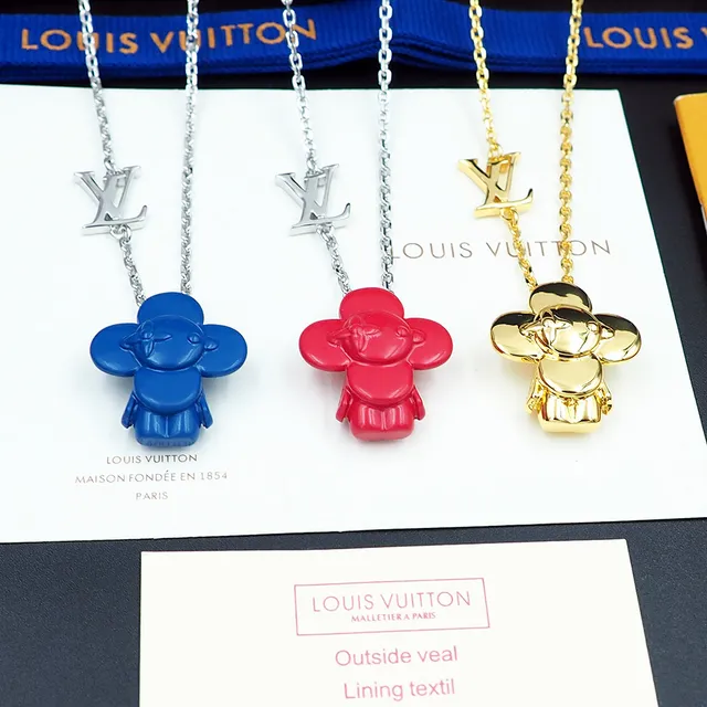 Louis Vuitton Collar con colgante de personaje de flor azul 3