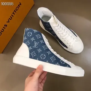 Louis Vuitton 蓝色白色高帮印花牛仔布生活方式运动鞋