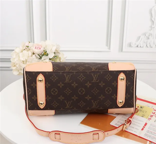 Louis Vuitton Brown Beige Monogram Canvas Light Leather Trim Boston Bag 4
