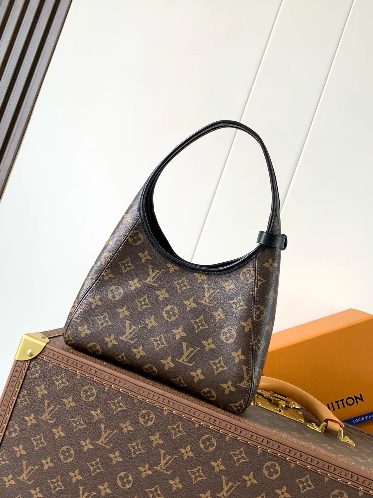 Louis Vuitton حقيبة تحت الإبط من القماش المونوغرام بني وأسود مع إطار جلدي 6