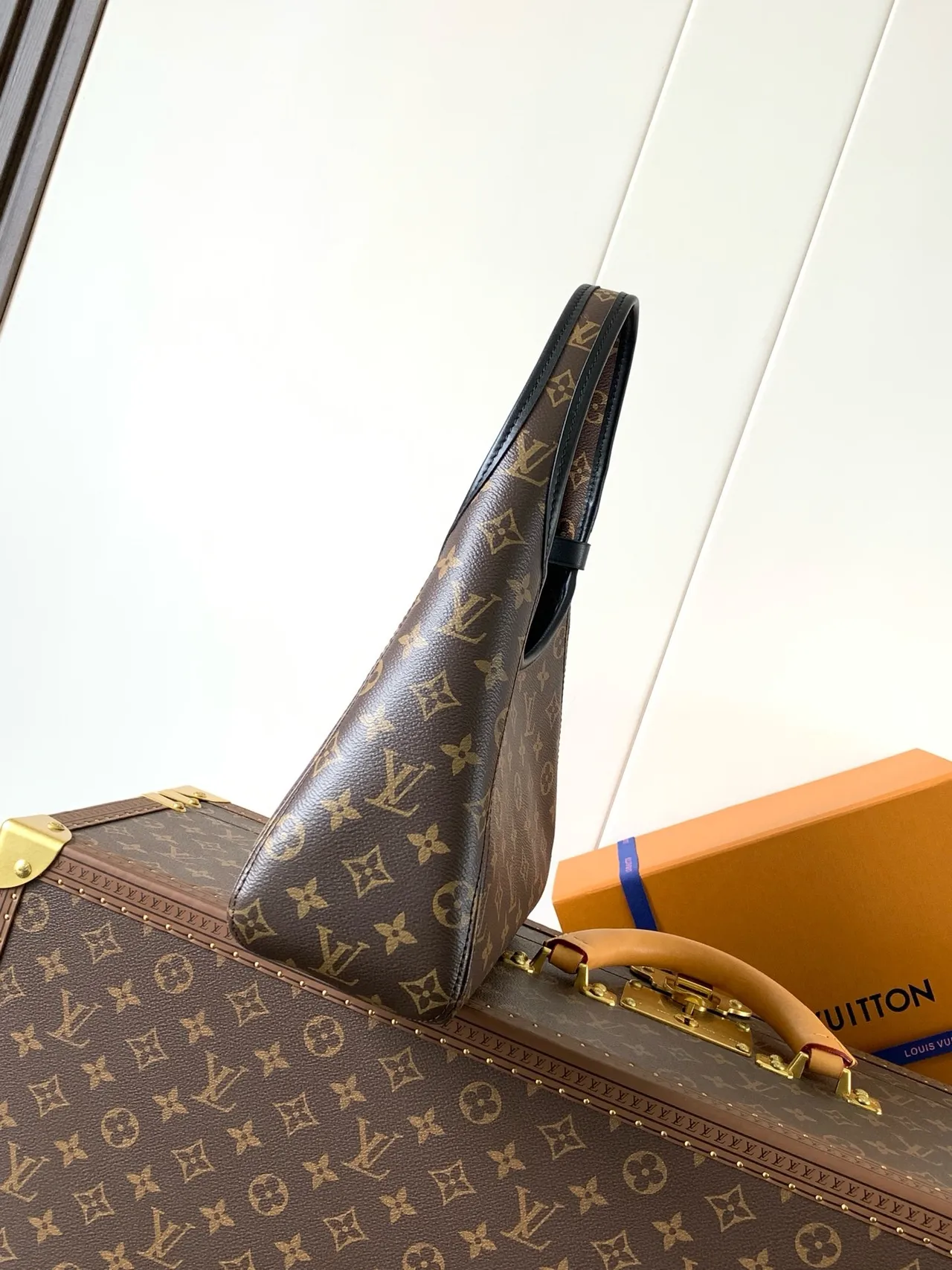Louis Vuitton حقيبة تحت الإبط من القماش المونوغرام بني وأسود مع إطار جلدي 7