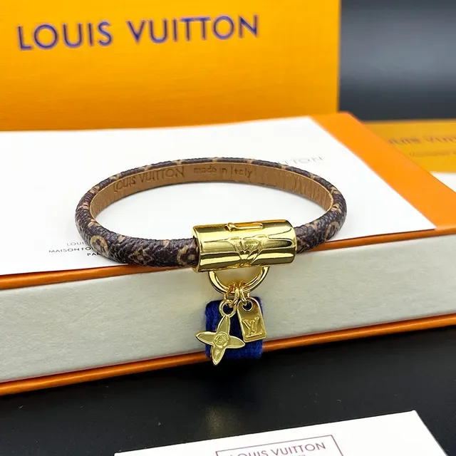 Louis Vuitton Brown Gold Braided Monogram Leather Cylindrical Clasp Bracelet 3