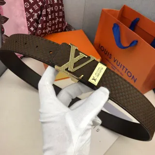 Louis Vuitton 棕色金色编织 LV 扣 皮带