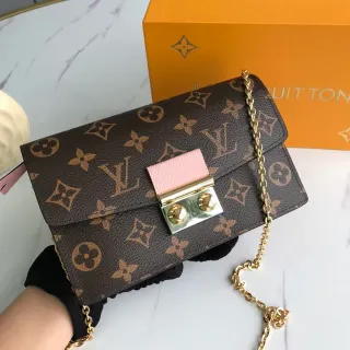 Louis Vuitton Brown Pink Monogram Canvas Leather Flap Chain Bag