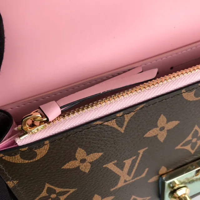 Louis Vuitton Brown Pink Monogram Canvas Leather Flap Chain Bag 3