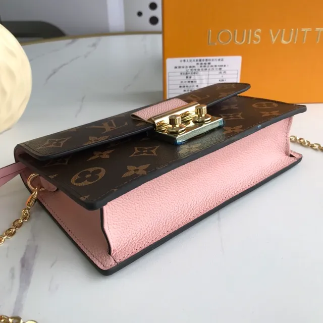 Louis Vuitton Brown Pink Monogram Canvas Leather Flap Chain Bag 5