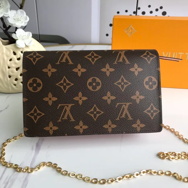 Louis Vuitton Brown Pink Monogram Canvas Leather Flap Chain Bag 6