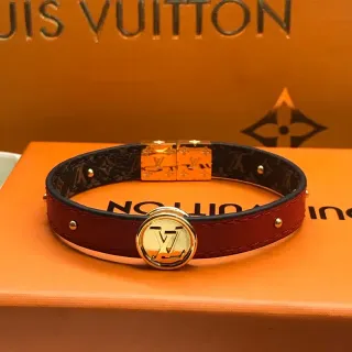 Louis Vuitton Burgundy Gold Dual-Tone Leather Monogram Canvas Interior Bracelet