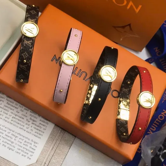 Louis Vuitton Burgundy Gold Dual-Tone Leather Monogram Canvas Interior Bracelet 3