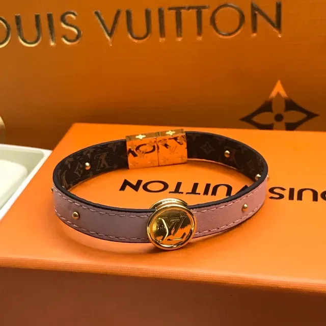 Louis Vuitton Burgundy Gold Dual-Tone Leather Monogram Canvas Interior Bracelet 6