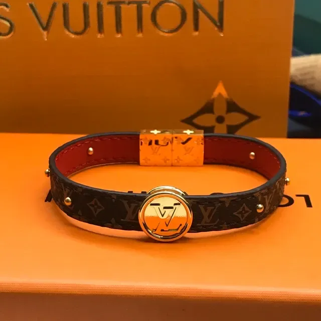 Louis Vuitton Burgundy Gold Dual-Tone Leather Monogram Canvas Interior Bracelet 8