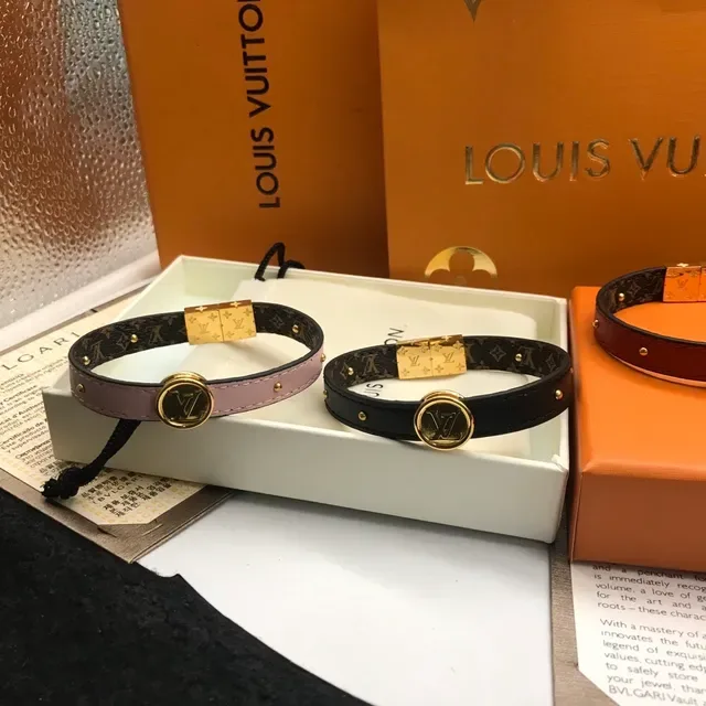 Louis Vuitton Burgundy Gold Dual-Tone Leather Monogram Canvas Interior Bracelet 9