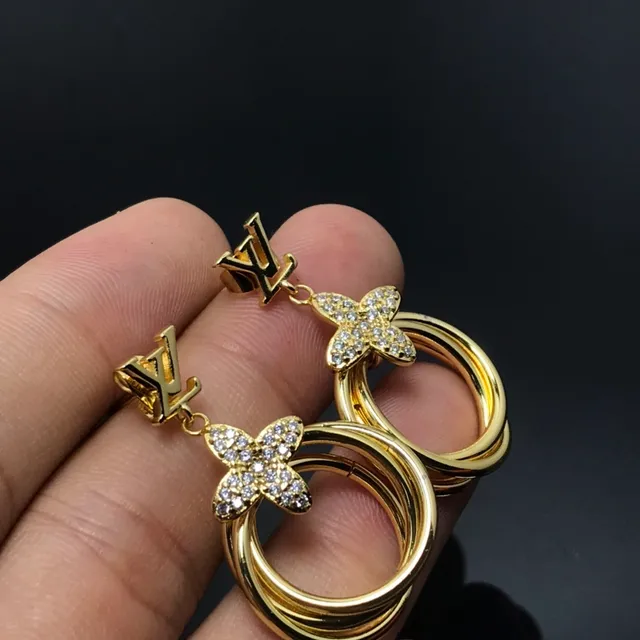 Louis Vuitton Mariposa Cristal Pavé Oro tono Triple Aro 4