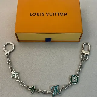 Louis Vuitton Charms Bracelet Silver Green Metal Chain Enamel Bracelet