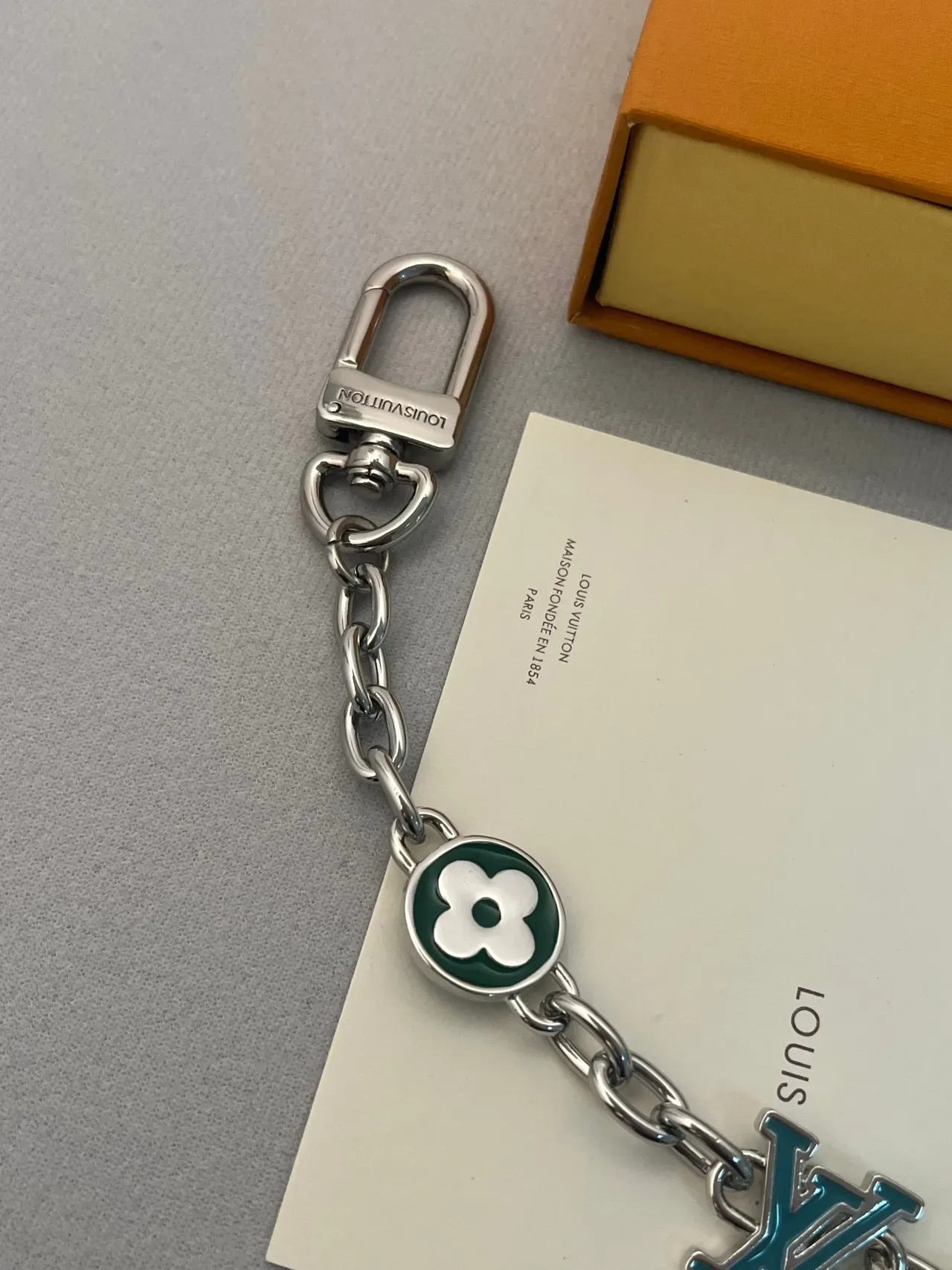 Louis Vuitton Charms Bracelet Silver Green Metal Chain Enamel Bracelet 2