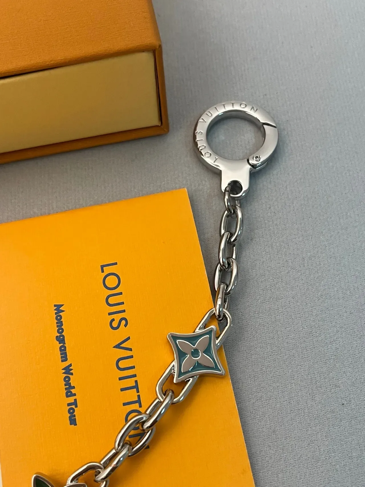 Louis Vuitton Charms Bracelet Silver Green Metal Chain Enamel Bracelet 3