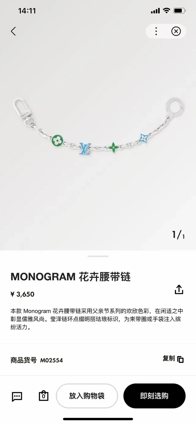Louis Vuitton Charms Bracelet Silver Green Metal Chain Enamel Bracelet 7