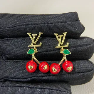 Louis Vuitton Vermelho cereja Dourado LV Monogram Esmalte superior Brincos pendentes