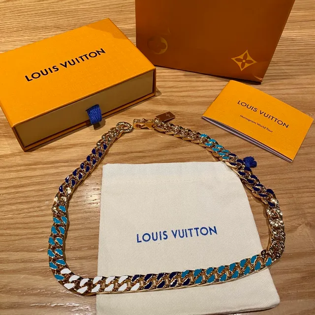 Louis Vuitton Curb Link Gold Multicolor Chain Enamel-Inlaid Teardrop Links Necklace 3