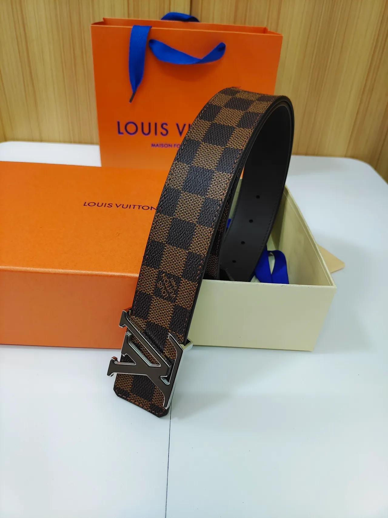 Louis Vuitton Damier Ebène Check Leather Belt 6