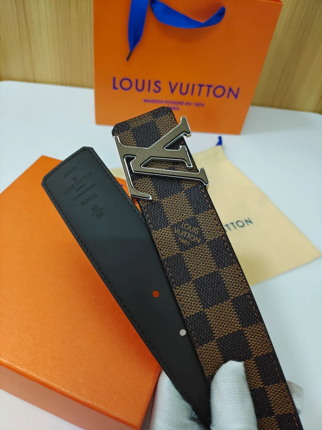 Louis Vuitton Damier Ebène Check Leather Belt 3