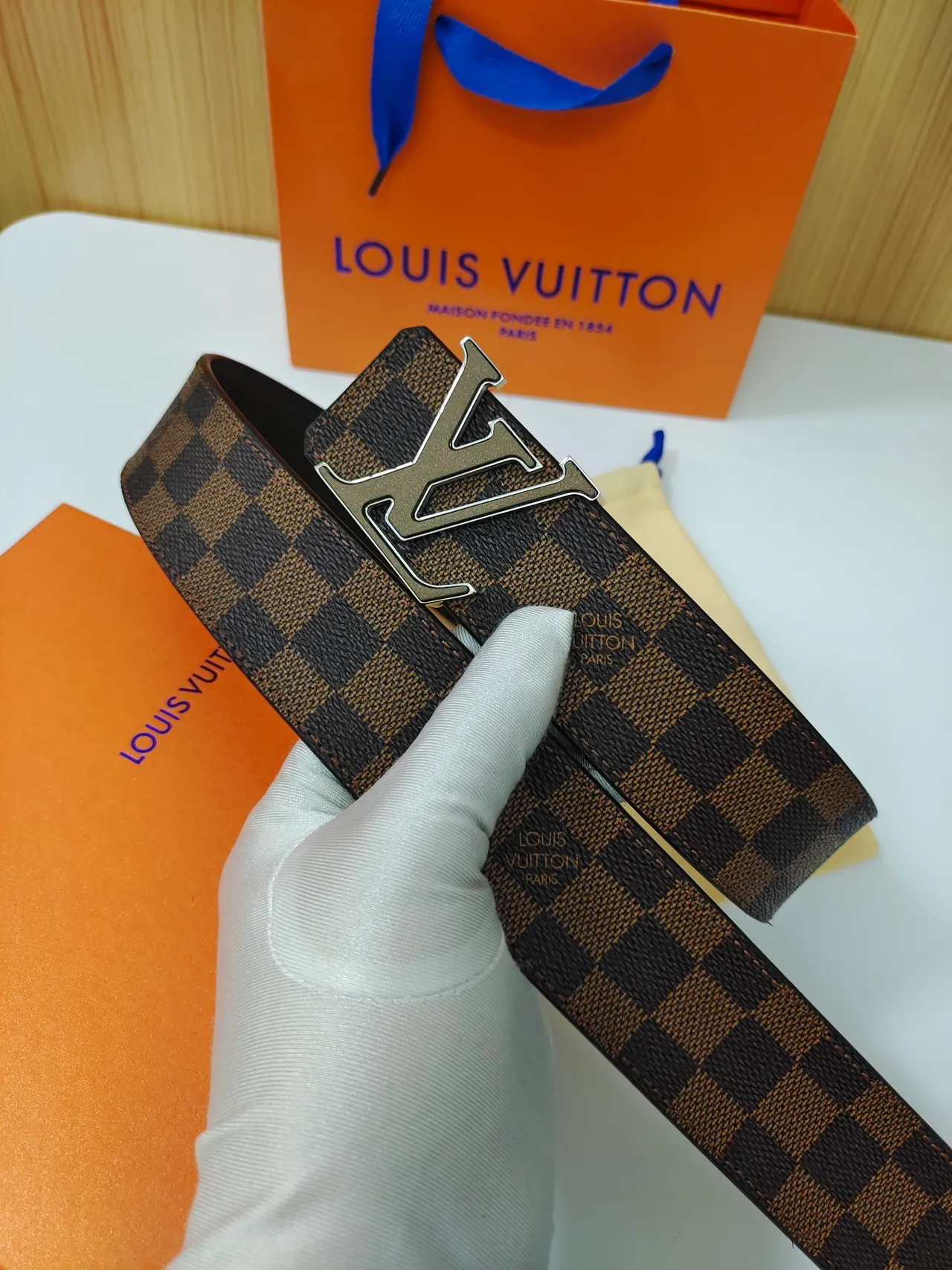 Louis Vuitton Damier Ebène Check Leather Belt 4