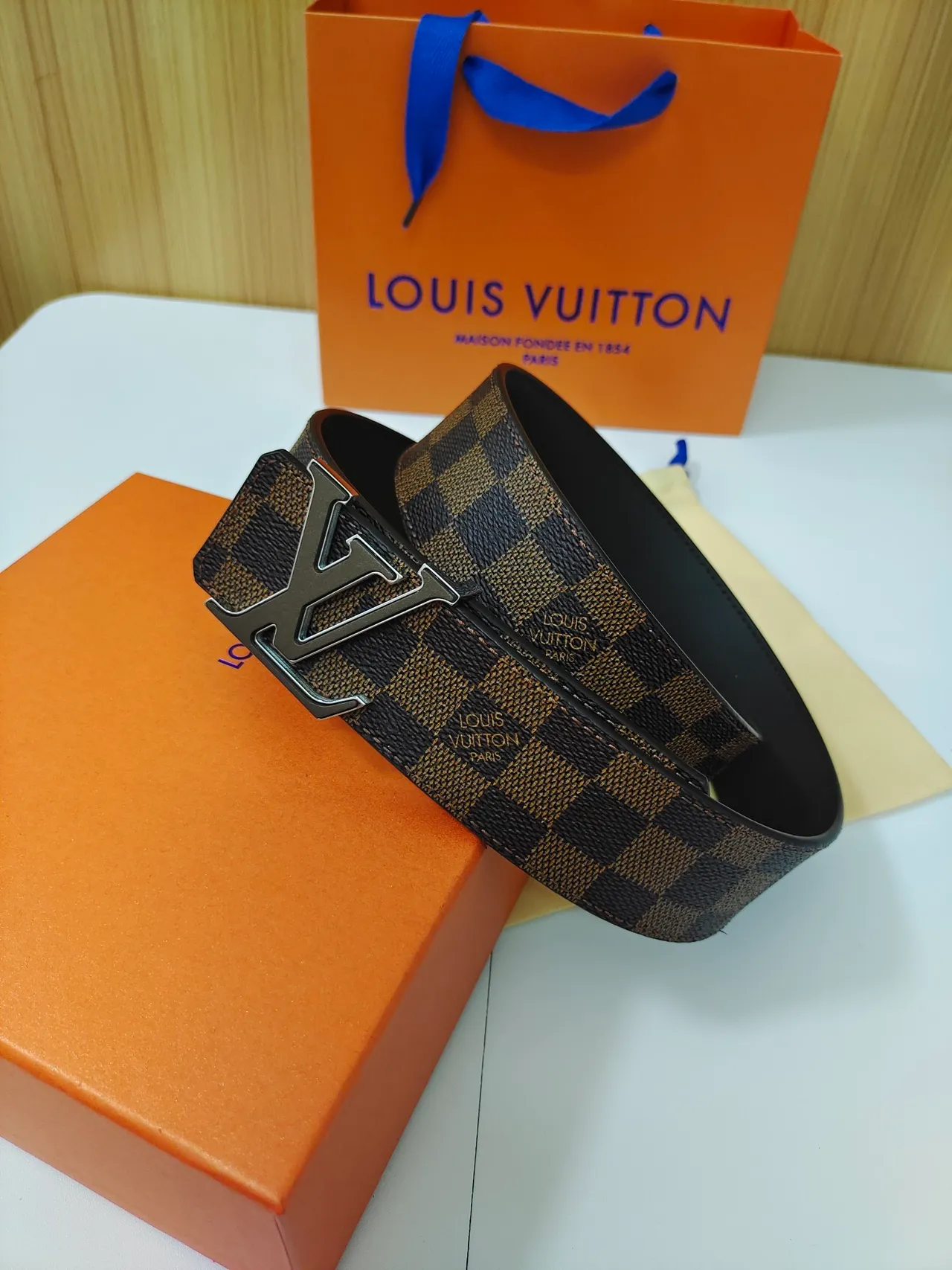 Louis Vuitton Damier Ebène Check Leather Belt 5