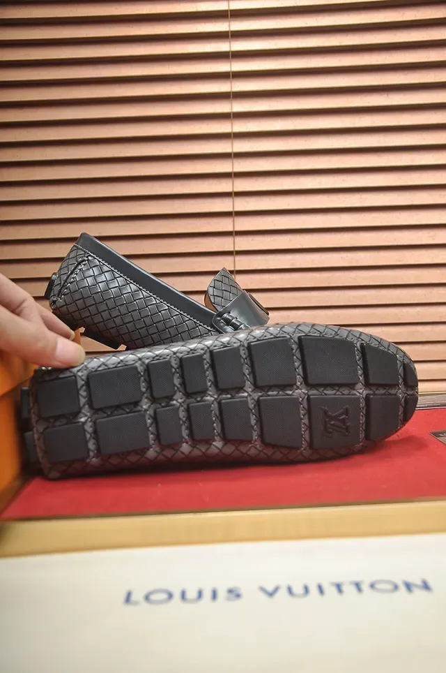 Louis Vuitton Driver Woven Leather Gray Loafers 3