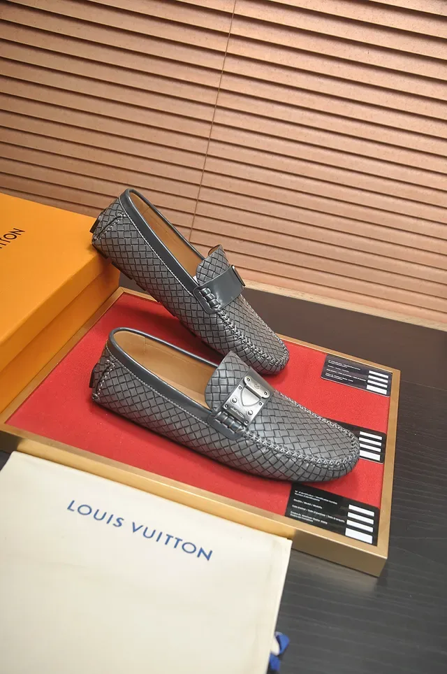 Louis Vuitton Driver Woven Leather Gray Loafers 4