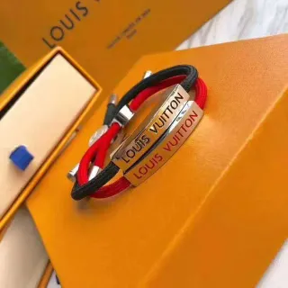 Louis Vuitton Dual-Plate लाल और काला ब्रेडेड कॉर्ड ब्रेसलेट