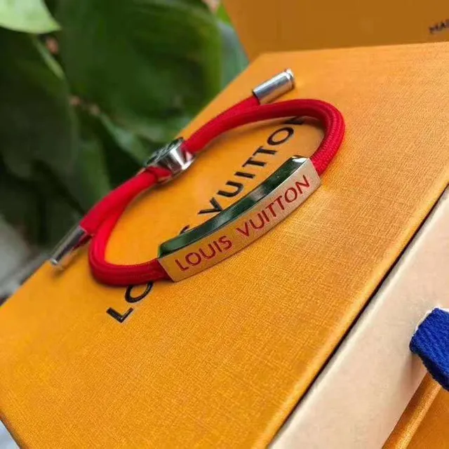 Louis Vuitton Dual-Plate Red and Black Braided Cord Bracelet 3
