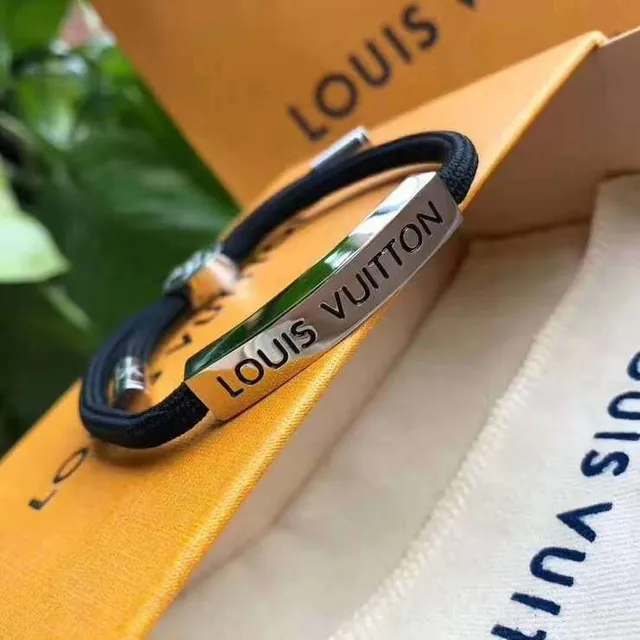 Louis Vuitton Dual-Plate Red and Black Braided Cord Bracelet 7