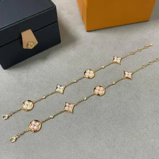 Louis Vuitton Flower and Star Motif Gold-Tone Chain Bracelet