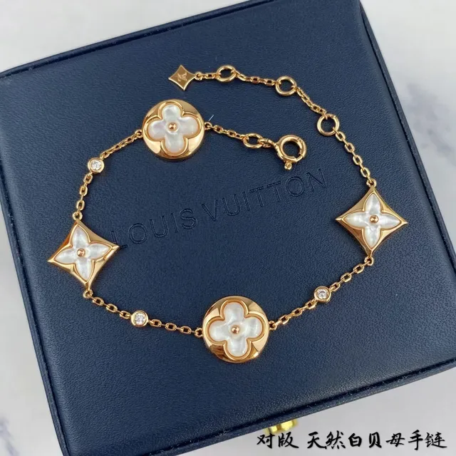 Louis Vuitton Bracelete Corrente Floral Ouro Rosa Madreperla Braceletes Florais 5