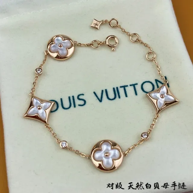 Louis Vuitton Bracelete Corrente Floral Ouro Rosa Madreperla Braceletes Florais 7