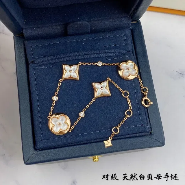 Louis Vuitton Bracelete Corrente Floral Ouro Rosa Madreperla Braceletes Florais 8