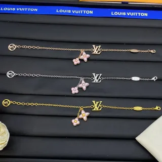 Louis Vuitton تشام زهرة ذهبي وردي سلسلة سلاسل دقيقة LV مونوغرام سوار