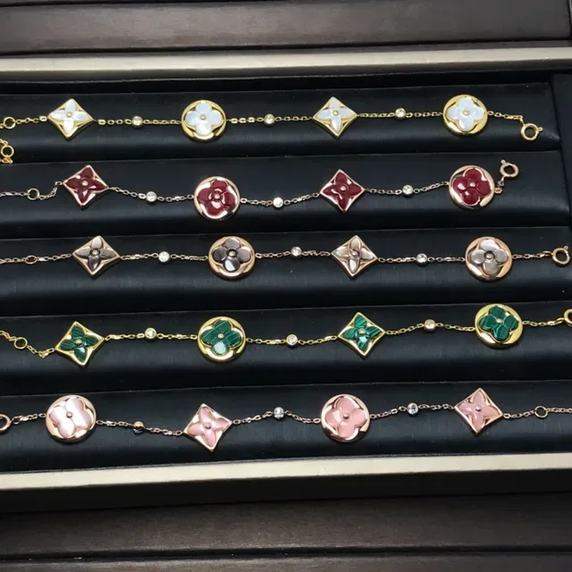 Louis Vuitton Flower Enamel Charm Gold-Tone Chain Bracelets 3