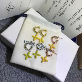 Louis Vuitton Motivo Floral Ouro Amarelo Aro Torcido Esmaltado Pendente Brincos