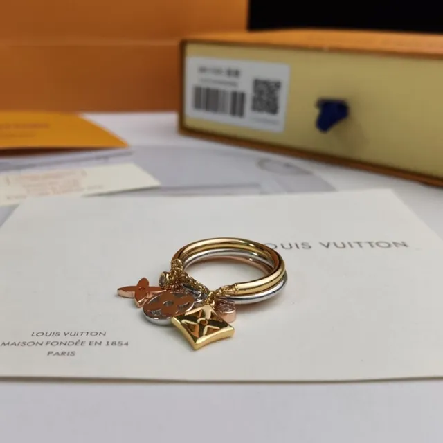 Louis Vuitton Gold Silver Stacked Multi-Band Mixed-Metal Ring 7