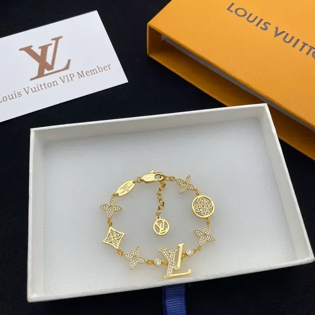 Pulsera Louis Vuitton Dorada Cristal Pavé Motivo Floral Monograma 2