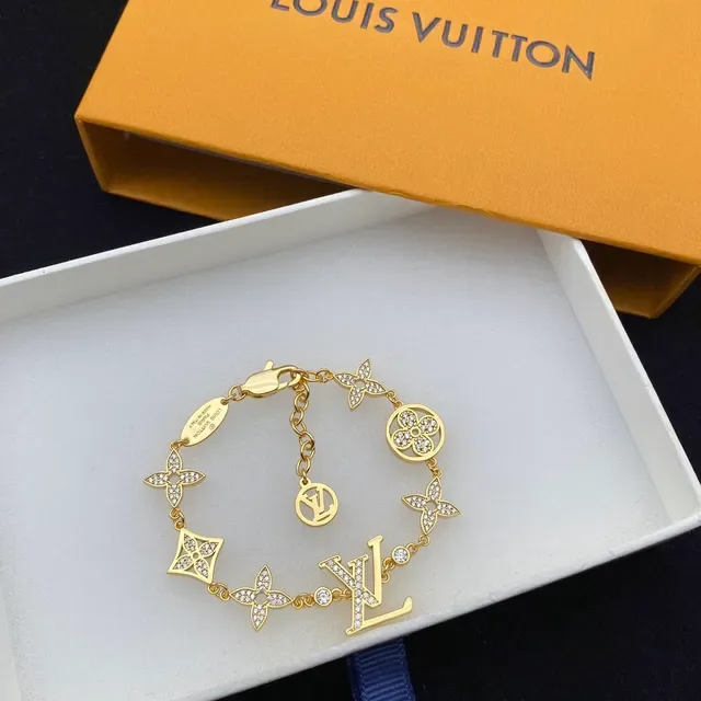 Pulsera Louis Vuitton Dorada Cristal Pavé Motivo Floral Monograma 3