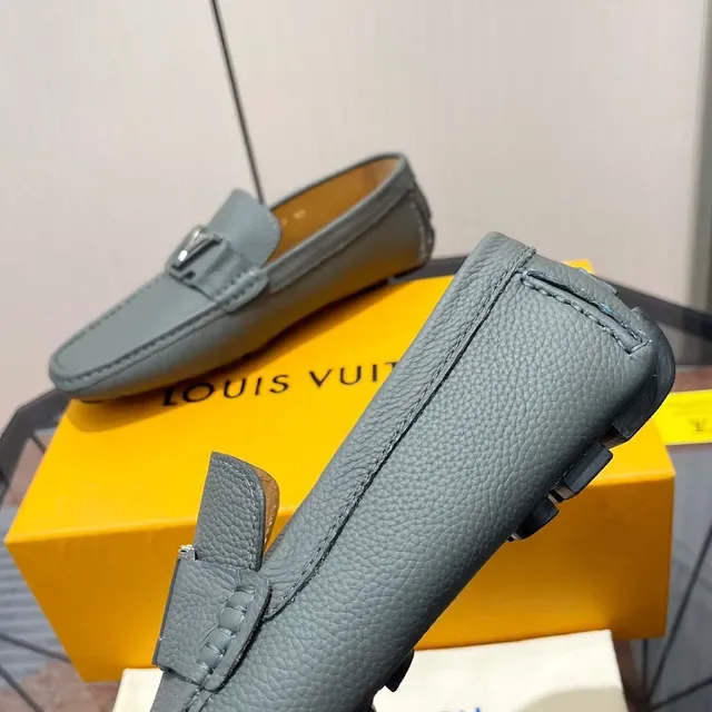 Louis Vuitton Gray Pebbled Leather LV Buckle Loafers 6