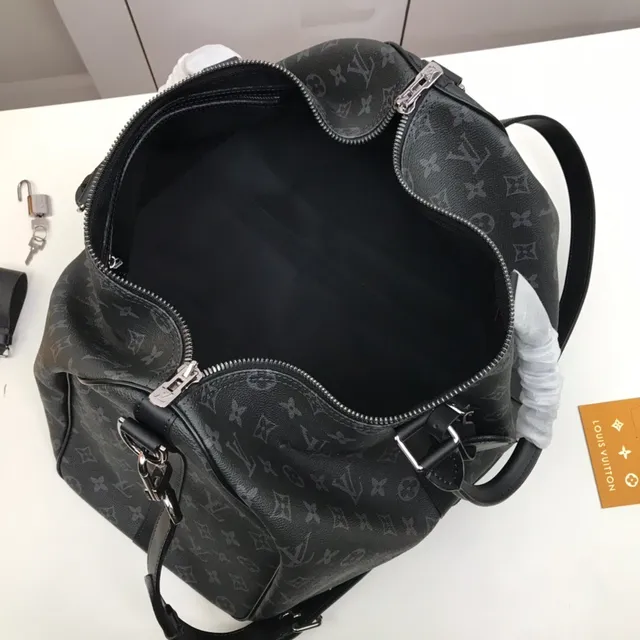 Louis Vuitton Keepall Bandoulière Monogram Eclipse Black डफल बैग 13