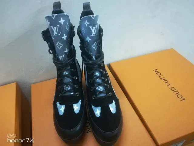 Louis Vuitton Le Cagole Monogram Blue and Black Ankle Boots 7